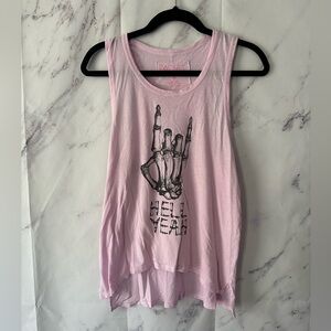 RACHEL RACHEL ROY HELL YEAH ROCK ON SIGN TANK TOP MEDIUM LIGHT PINK